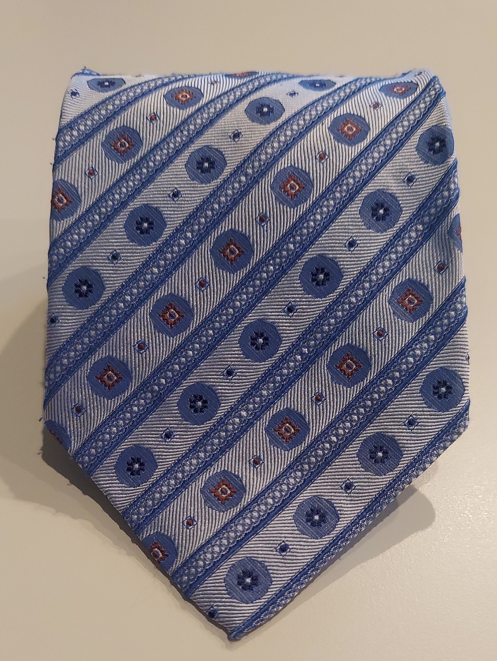 Vintage J.S. Blank Light Blue Diagonal Pattern Silk Tie